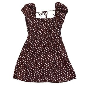 L.A. Hearts brown & white floral mini sun dress, open back with ties, lining, M.